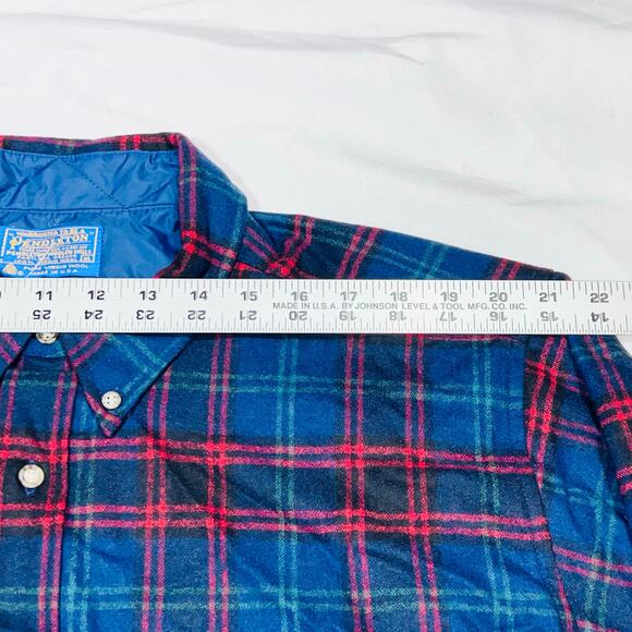 Vintage Pendleton Mens XL Red Blue Plaid Shirt Wool Long Sleeve Woolen Mills - Picture 8 of 11
